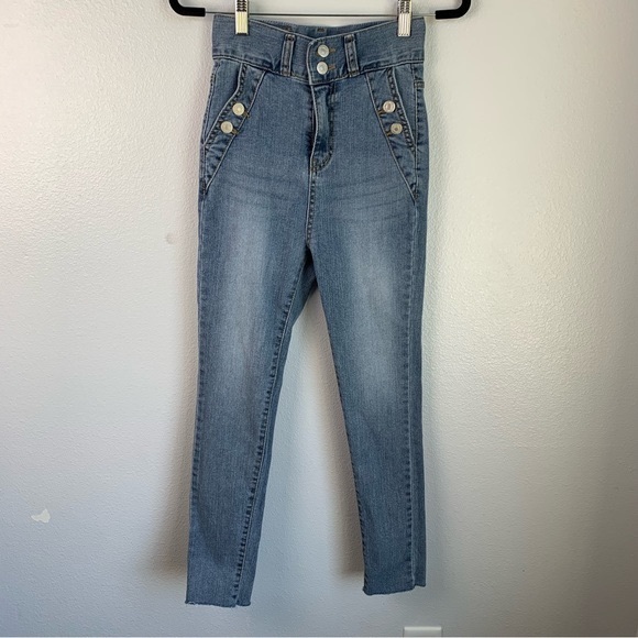 Poclain Extra High Rise Skinny Raw Hem Jeans Size 26 - Picture 1 of 6